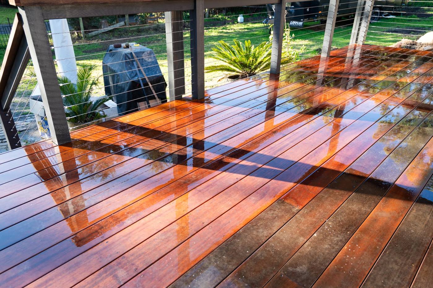 Merbau decking and cable balustrade finish, built in Melbourne