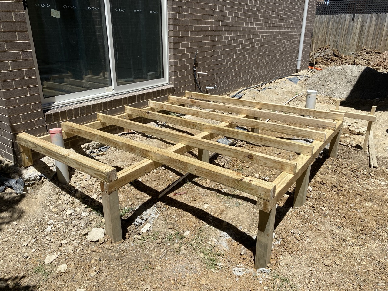 Treated pine deck frame under construction