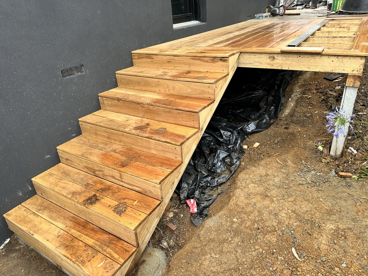 Timber deck and stairs under construction