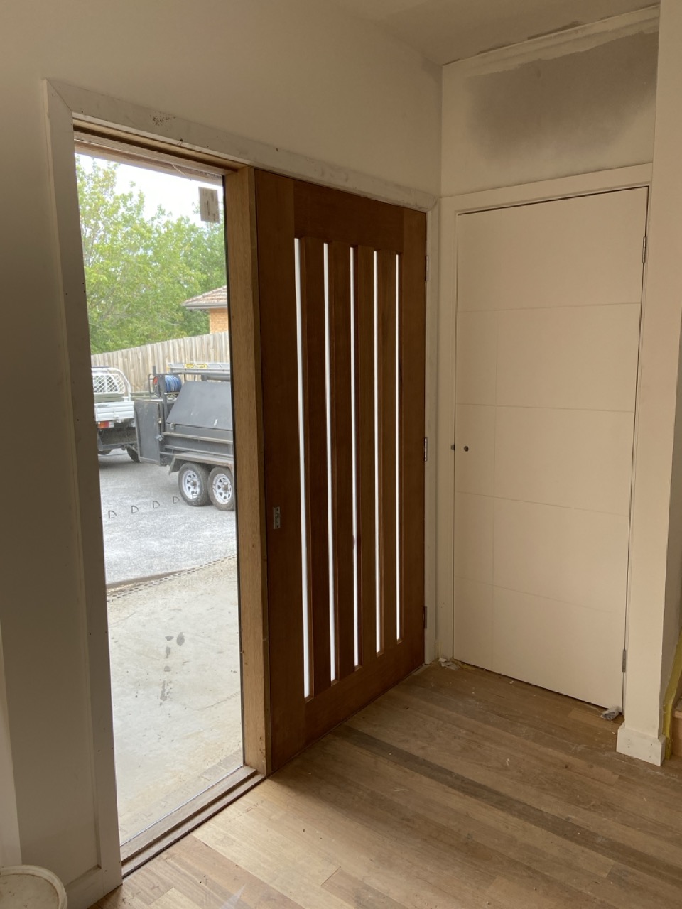 New timber front door and sidelight